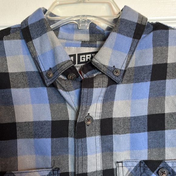 40 Grit by Duluth Trading Co men’s blue plaid button down shirt size medium tall - Picture 2 of 8